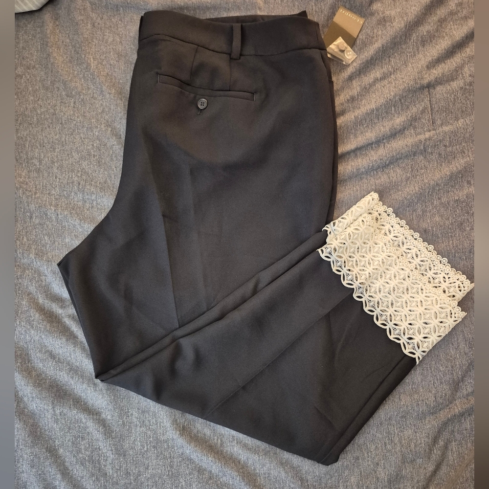 Eloquii Dark Blue Tailored Pants With Lace Details
